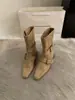 Botines cortos de estilo francés 2026, nuevo diseño vintage de punta cuadrada a media pantorrilla, botas vaqueras versátiles para mujer, botas de otoño de nicho