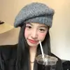 Boina de Mohair para Mulheres, Estilo Preguiçoso Outono e Inverno, Chapéu de Artista, Circunferência da Cabeça Grande, Chapéu de Tricô Quente, Faz o Rosto Parecer Menor, Versátil