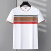 Camiseta informal de negocios para hombre de mediana edad, nueva, de verano, fina, bordada, recta, con cuello redondo, a rayas, de manga corta, en stock