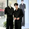 2026 Moda Transfronteiriça Novo Estilo Gola Unisex Cor Sólida Camisa Estilo Chinês Outono Manga Longa Top de Alta Qualidade