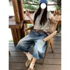 Shorts Jeans Vintage Rasgado com Design de Raio Plus Size para Mulheres, Novo Estilo Verão 2026, Calça Cropped Solta de Perna Larga, Tendência