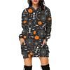 Vestido suéter de punto largo con capucha y bolsillos estampado de Halloween para mujer, comercio exterior 2024 Amazon transfronterizo europeo y americano