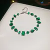 Estilo Lujo Ligero Pulsera Ajustable Cuadrada de Circonita Colorida Simple Moda Versátil Diseño de Pulsera Joyería de Nicho para Mujeres