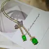 Joias transmitidas ao vivo Calcedônia Ágata Gelo Natural Branco-Verde Pingente Duplo de Ovo Pingente de Colar Borboleta