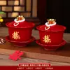 Tazas de Té para Brindis de Boda, Tazas y Cuencos de Pareja Dragón y Fénix, Juego de Cuenco y Palillos de Boda, Juego de Té Rojo para Novios
