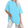 2024 Nova Camiseta de Cor Sólida Solta para Comércio Exterior Amazon Transfronteiriço Europa e América Verão Casual Gola Redonda Manga de Ombro Top