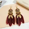 Pendientes Bohemios de Plumas Transfronterizos, Exquisitos Accesorios Florales Estilo Vacacional, Pendientes Largos con Borlas Estilo Étnico Retro