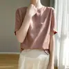 Suéter de Manga Corta con Cuello Redondo para Mujer de Verano, Camiseta de Satén de Media Manga, Top Elegante Holgado Adelgazante