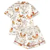 Cardigan Transfronteiriço Europeu e Americano de Seda Leiteira Pijama Estampado de Cor Clara Conjunto de Roupa de Casa Casual Respirável com Shorts de Manga Curta Feminino