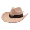Chapéu de Cowboy de Camurça Ocidental de Primavera Transfronteiriço para Casal Feminino Estilo Étnico Chapéu de Sol Protetor Solar Chapéu Jazz Chapéu de Aba Larga