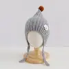 Gorro de peluche con orejeras de oso de dibujos animados para niños, gorro cálido de oso 3D para otoño e invierno con cordones, gorro unisex a prueba de frío