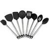 Venta al por mayor de fábrica mango de acero inoxidable silicona olla pala de cocina cuchara de sopa pala para el hogar juego de utensilios de cocina