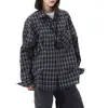 Camisa retro a cuadros plisada estilo americano de manga larga para hombres y mujeres, chaqueta casual nueva, holgada, oversize, moderna