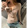 Blusas de Otoño e Invierno con Cuello Semiabierto para Mujer, Camisetas de Manga Larga con Diseño de Cuello en V en el Hombro Derecho, Corte Ajustado y Se Pueden Usar como Ropa Interior