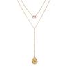 Elegante e requintado colar de pedra natural rosa com etiqueta de metal em forma de Y multicamadas laminado feminino moda criativa all-match