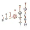 Set de 9 Piezas para Ombligo, Varios Estilos a Elegir, Material de Acero Inoxidable, Joyería Piercing de Flor Gota Incrustada con Zirconia