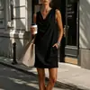 Nuevo Estilo Femenino Transfronterizo: Vestido recto sin mangas, holgado, con cuello de solapa, estilo casual europeo y americano, ropa para mujer de comercio exterior, venta al por mayor