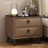 Mesa de Cabeceira de Laje Cerâmica Italiana Luxo Leve Couro de Patinha de Gato Quarto Pequeno Armário de Armazenamento Moderno Minimalista Cabeceira 50 Armário de Armazenamento Madeira