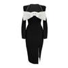 Vestido Pequeno Vestido Preto Feminino Estilo Francês Estilo Hepburn Sexy Decote Baixo Laço Tridimensional Bainha Vestido Dividido 5357