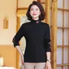 Camisa Base Bordada de Gola Alta Meia-Manga Outono 2026 para Mães, Camiseta Slim Fit para Mulheres de Meia-Idade e Idosas