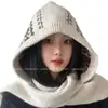 Pasamontañas Jacquard Fair Isle para Mujer Otoño e Invierno Cálido Protección para los Oídos Gorro de Punto Bufanda Todo en Uno Gorro de Lana Moderno