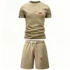Traje deportivo casual de verano para hombre, talla europea, cómodo para uso diario, conjunto de dos piezas con cuello redondo, manga corta y shorts para el hogar
