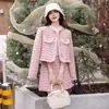 Conjunto Saia Estilo Chanel Pequeno Feminino 2026 Novo Inverno Rosa, Branco Petite Drama Coreano Duas Peças Moda Jovem
