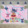 Tela de Fondo de Cumpleaños de Stitch Suministros de Decoración para Fiesta de Cumpleaños Diseño del Lugar Banner de Tela de Poliéster de Stitch