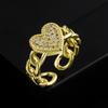 Moda Transfronteriza Europea y Americana Anillo de Amor de Cobre Chapado en Oro Real con Micro-incrustaciones de Zirconia Personalidad Temperamento Anillo Abierto Accesorios para Mujer