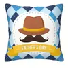Funda de Almohada para el Día del Padre Cuadrada Lino Estilo Azul Funda de Almohada Sofá Oficina Cojín Lumbar Funda Regalo para Padre