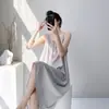 Bata de Noche Larga de Seda Sexy de Verano para Mujer que se Puede Usar Afuera, Ropa de Dormir de Seda de Algodón para Primavera y Otoño, Ropa de Casa Adelgazante y de Alta Gama