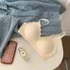 Sujetador de Encaje de Espiga de Trigo Sin Costuras para Mujer, Estilo Delgado de Verano, Sin Aros, Tirantes Finos, Realce para Pecho Pequeño, Anti-Caída, Sujetador de Espalda Bonita