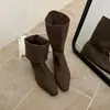 Botas de Temporada Primer Encuentro: Botines Cuadrados Estilo Coreano, Aumento de Altura Interior de 4 cm, Adelgazantes y Versátiles para Otoño e Invierno, Moda en Botines Cortos