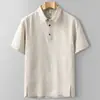 Camiseta de Lino 100% para Hombre de Manga Corta Verano Juventud Top de Manga Corta Transpirable y Absorbente de Sudor Camiseta de Lino