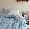 Ins jacquard algodão puro algodão lavado conjunto de quatro peças 100% algodão capa de edredom xadrez simples lençol de cama conjunto de três peças roupa de cama