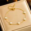 Collar de Acero de Titanio con Diseño de Perlas Redondas Simple de Gama Alta Estilo Coreano Moda Versátil Joyería Personalizada Perla Fresca Traje