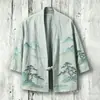 Novo Kimono Capa de Algodão com Fivela Estampa Digital 3D Sete Mangas Camisa Roupão Cardigã Solto Haori