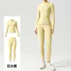 Nuevo Conjunto de Yoga para Mujer Cuello Alto Manga Larga con Agujeros para Pulgar Bolsillos Adelgazantes Sensación de Segunda Piel Conjunto de Dos Piezas para Pilates