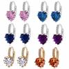 Nuevos pendientes de moda europeos y americanos con hebilla de oreja de circonita AAA, superventas de AliExpress, joyería multicolor con forma de corazón de melocotón al por mayor.