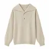 Outono/Inverno 2026 Gola Polo Elegante Confortável Versátil Blusa de Tricô Senso de Design Estilo Preguiçoso Ampla Nicho Suéter