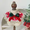 Gola de Renda de Natal para Animal de Estimação Gato Estampa Papai Noel Gola para Cão Pequeno e Médio Decoração de Coleira