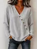 Diseño de botón Amazon otoño e invierno transfronterizo cuello en V irregular color liso top manga larga estilo simple tejido gofrado para mujer
