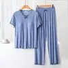 Nuevo Conjunto de Ropa para el Hogar con Almohadillas de Sujetador Integradas Manga Corta Pantalones Largos Dos Piezas Dulce con Volantes Holgado Casual Pijama