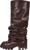 Comércio Exterior Transfronteiriço Quatro Estações Universal Estilo Europeu e Americano Fashion Color Metálico Salto Grosso Plataforma Botas de Cano Alto Botas Franzidas Amazon para Mulheres