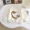 Sudadera con Forro de Polar para Niñas Otoño e Invierno Nuevo Estilo Occidental Linda Amor Una Pieza Cachemir Engrosada Pequeño y Mediano Tamaño Niños Top con Lazo