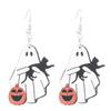 Aretes Divertidos de Halloween Transfronterizos Europeos y Americanos de Madera Calavera Guitarra Rosa Fantasma Calabaza Aretes Oscuros