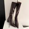 Botas de cano alto femininas tubo reto longo salto plataforma slim altas botas estilo cavaleiro francês bico fino 2026 novo estilo aumento de altura interna do salto