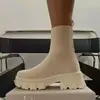 Botines de Malla Tejida Fly-Knit para Comercio Transfronterizo para Mujer 2023 Otoño e Invierno Nuevo Estilo Plataforma Independiente Botas de Mujer Talla Grande Botas tipo calcetín sin cordones