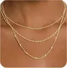 Collar Europeo y Americano de Tres Capas Apiladas Chapado en Oro de 14K para Mujer, Cadena para Clavícula de Lujo Ligero Nicho, Joyería de Moda Versátil Estilo Ins