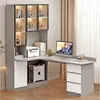 Escritorio de esquina de madera maciza de lujo ligero con estantería, combinación integrada de escritorio de computadora y estantería para dormitorio, uso doméstico, escritorio de estudio para estudiantes y escritorio de escritura